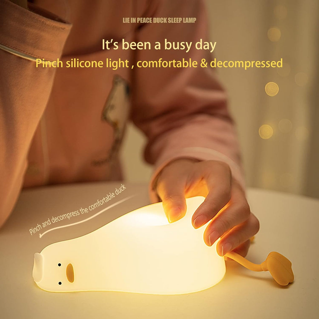 MUID Benson Lying Flat Duck Night Light, LED Squishy Duck Lamp, Cute Light Up Duck, Silicone Dimmable Nursery Nightlight, Rechargeable…