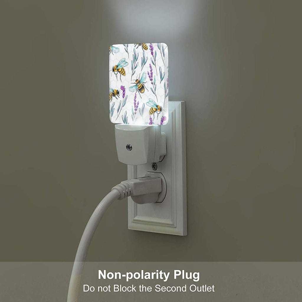 Bees and Lavender Flowers Night Light, Plug-in Night Lights with Dusk-to-Dawn Sensor for Stairway, Hallway, Bedroom Sleep Friendly Ideal for…