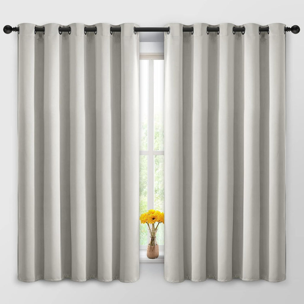 Yakamok Blackout Curtains Room Darkening Thermal Insulated Window Panels, Solid Grommet Top Drapes for Bedroom/Living Room(62Wx63L, Light…