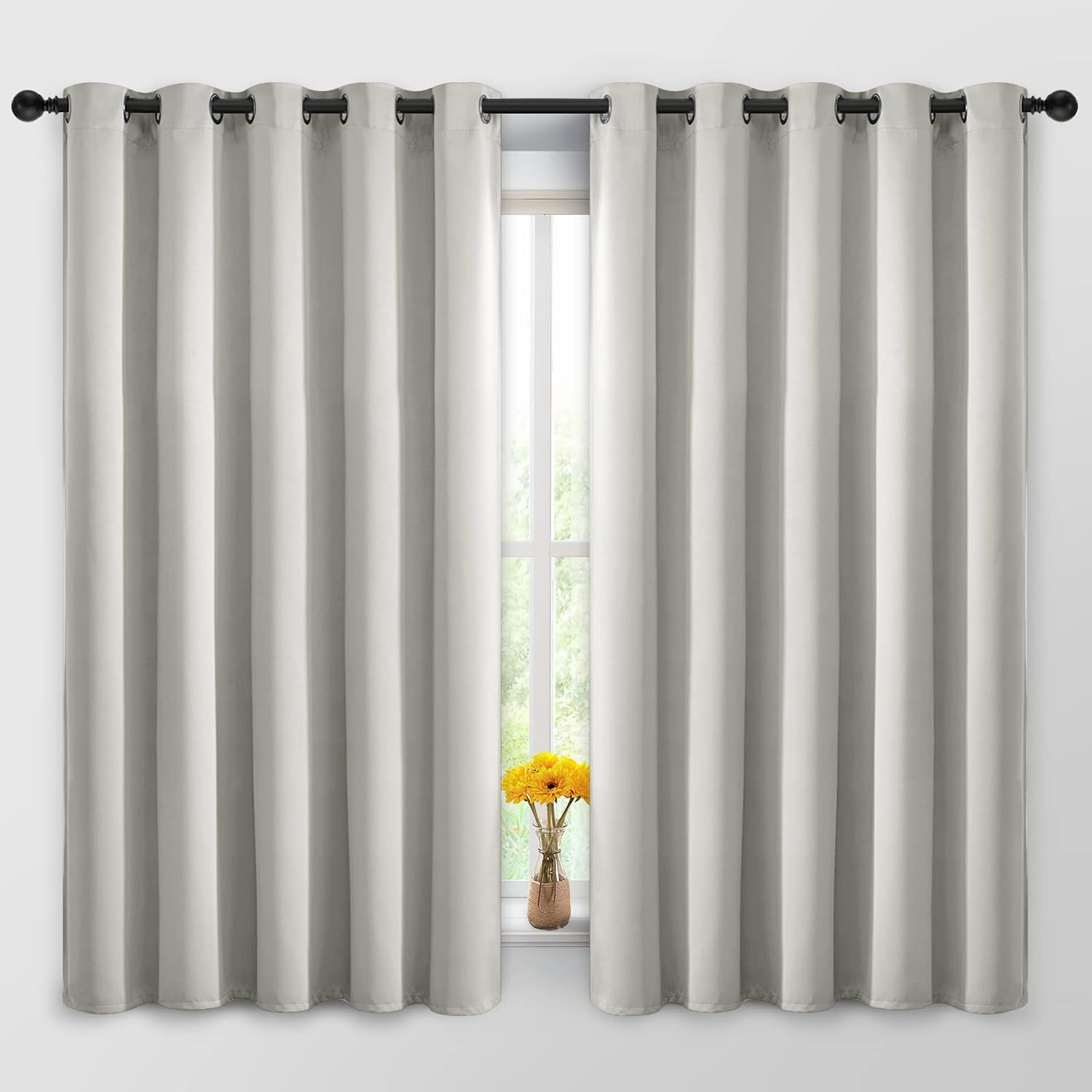 Yakamok Blackout Curtains Room Darkening Thermal Insulated Window Panels, Solid Grommet Top Drapes for Bedroom/Living Room(62Wx63L, Light…
