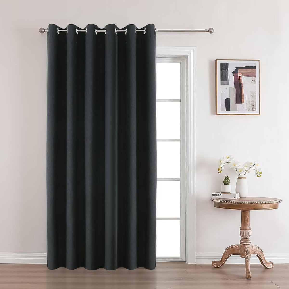 Joydeco Charcoal Grey Blackout Curtains 90 Inches Long, Curtains 90 Inch Length 1 Panel for Bedroom, Thermal Insulated Linen Black Out…