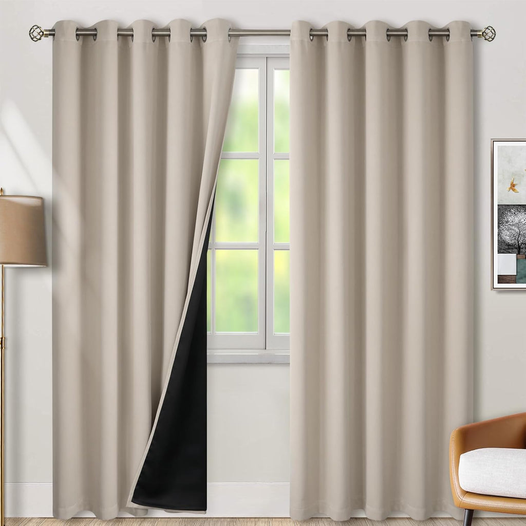 BGment Thermal Insulated 100% Blackout Curtains for Bedroom with Black Liner, Double Layer Full Room Darkening Noise Reducing Grommet Curta…