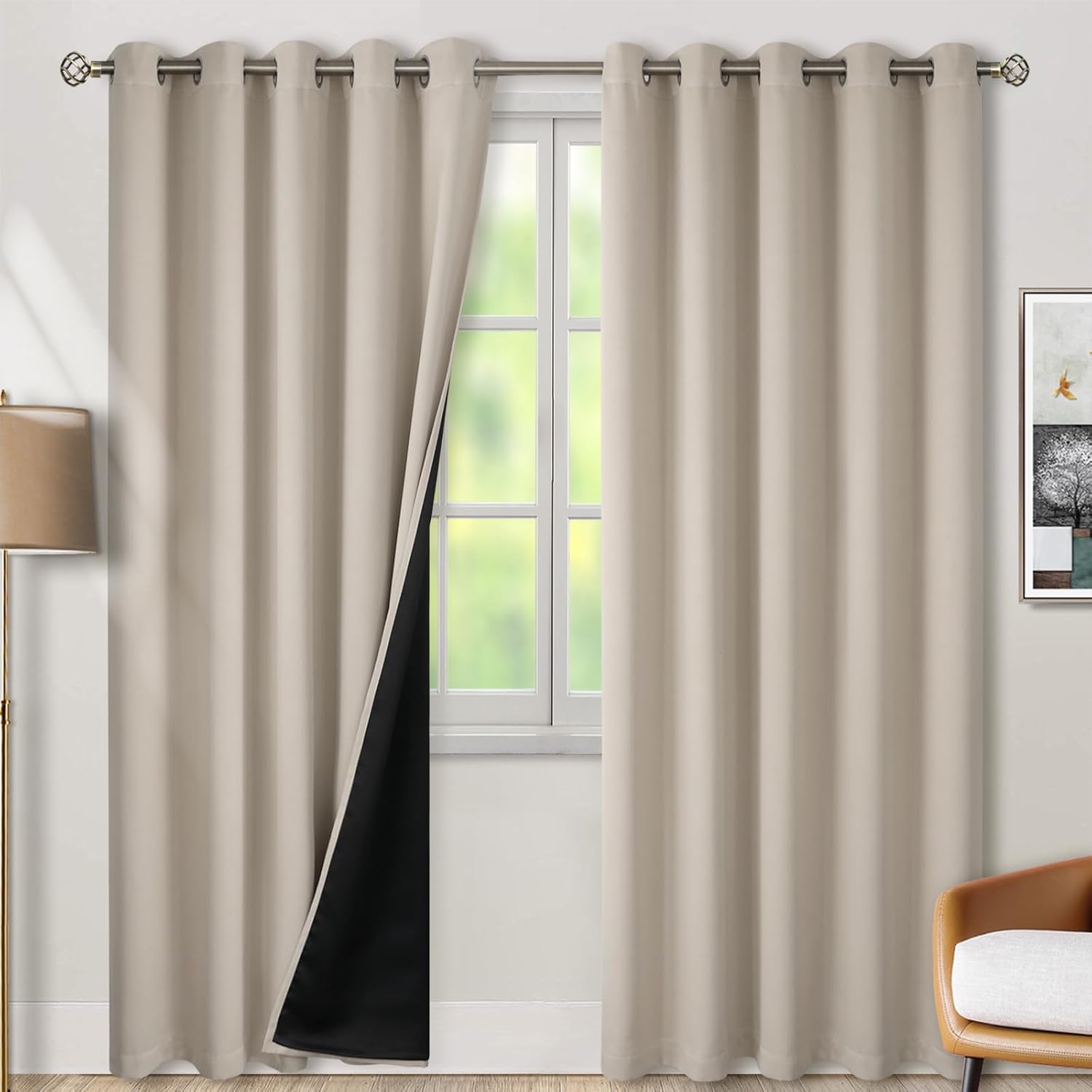 BGment Thermal Insulated 100% Blackout Curtains for Bedroom with Black Liner, Double Layer Full Room Darkening Noise Reducing Grommet Curta…