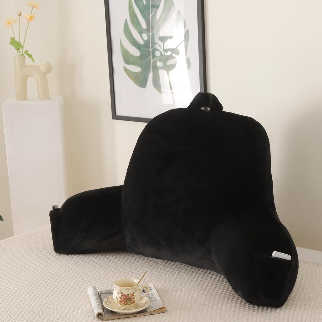 Pajeo Aesthetic Reading Pillow for Bed, Soft Faux Fur Sitting Pillow with Arms for Gaming & Lounging, Oeko-TEX Certified Plush Backrest Pillo…
