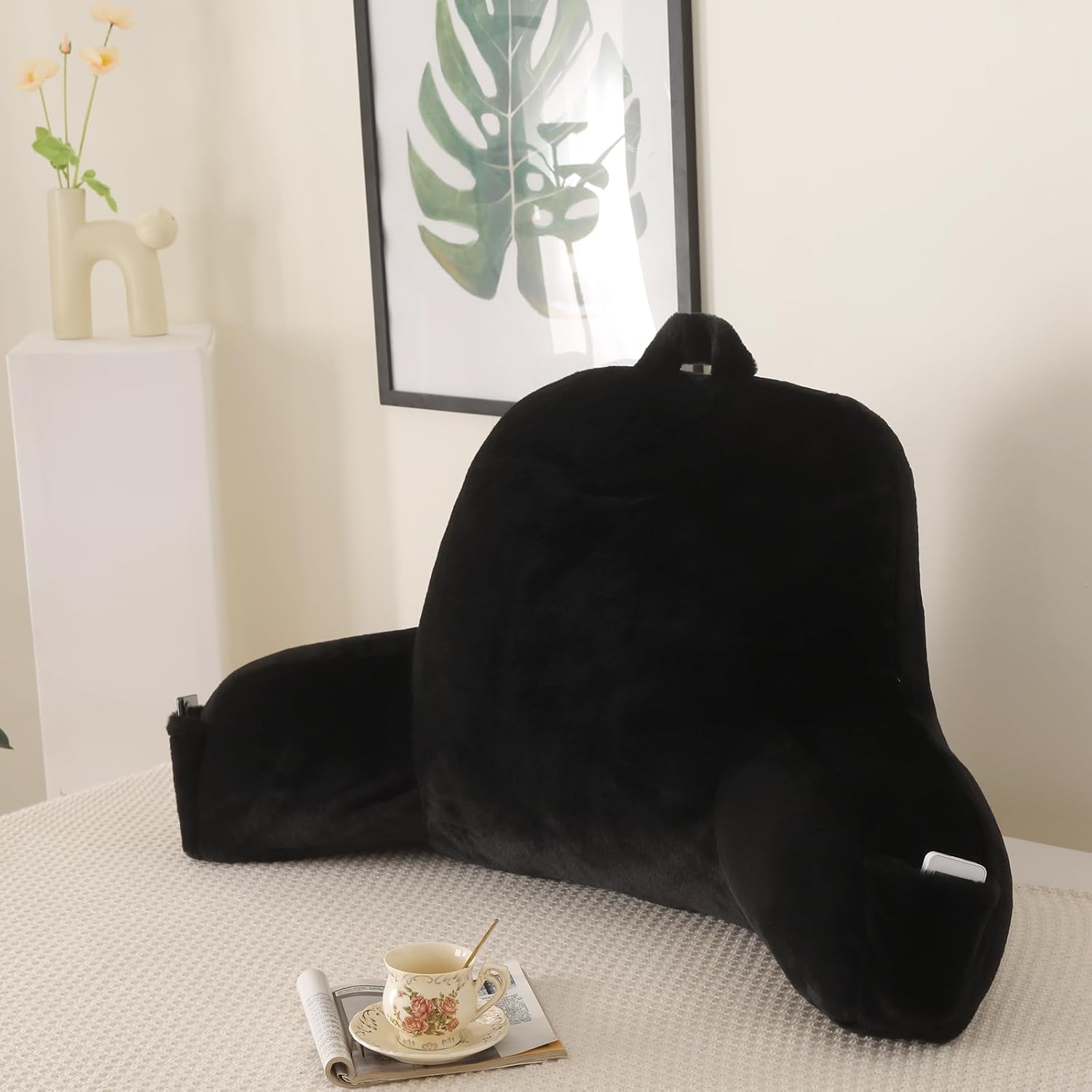 Pajeo Aesthetic Reading Pillow for Bed, Soft Faux Fur Sitting Pillow with Arms for Gaming & Lounging, Oeko-TEX Certified Plush Backrest Pillo…