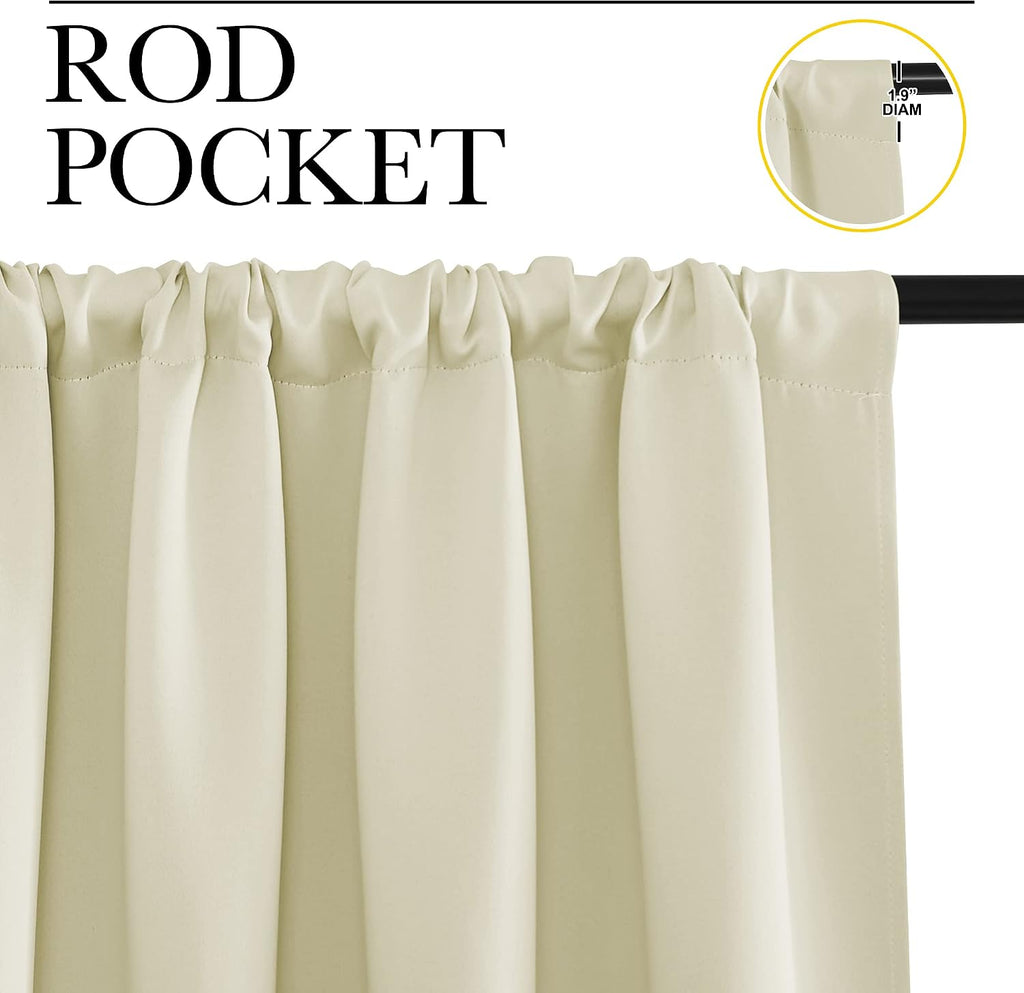 NICETOWN Blackout Curtains for Bedroom, Home Decorations Thermal Insulated Solid Rod Pocket Blackout Drapes for Cafe (Beige, One Pair, 42…