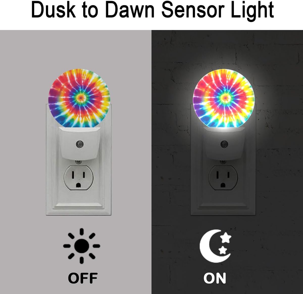 Rainbow Tie Dye Night Light Plug Into Wall Auto Led Sleep Round Lamp for Living Room Hallway Stairs
