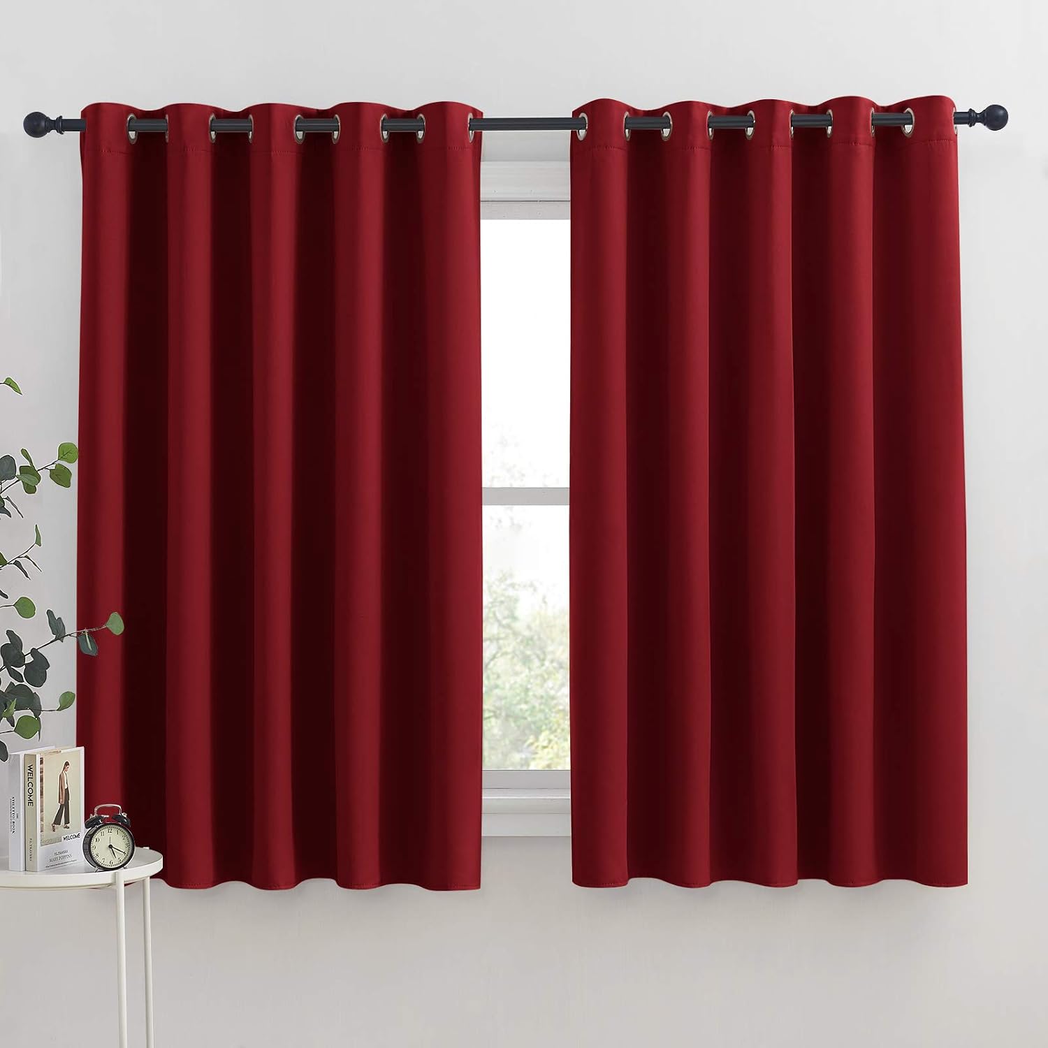 NICETOWN Christmas Burgundy Window Curtains Blackout Drapes, Thermal Insulated Solid Grommet Blackout Curtains/Draperies for Laundry Room…