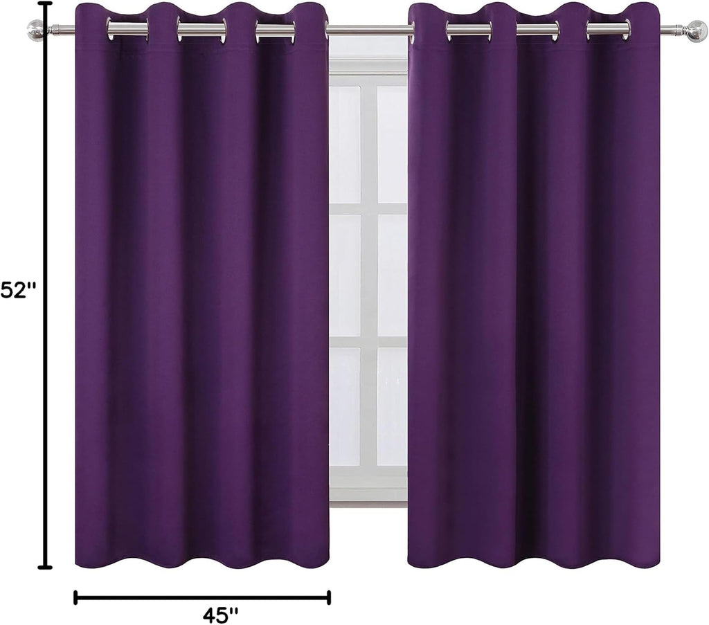 Lemomo Purple Blackout Curtains/52 x 45 Inch Length Kids Curtains/Set of 2 Panels Grommet Bedroom Curtains for Living Room 45 Inch silver