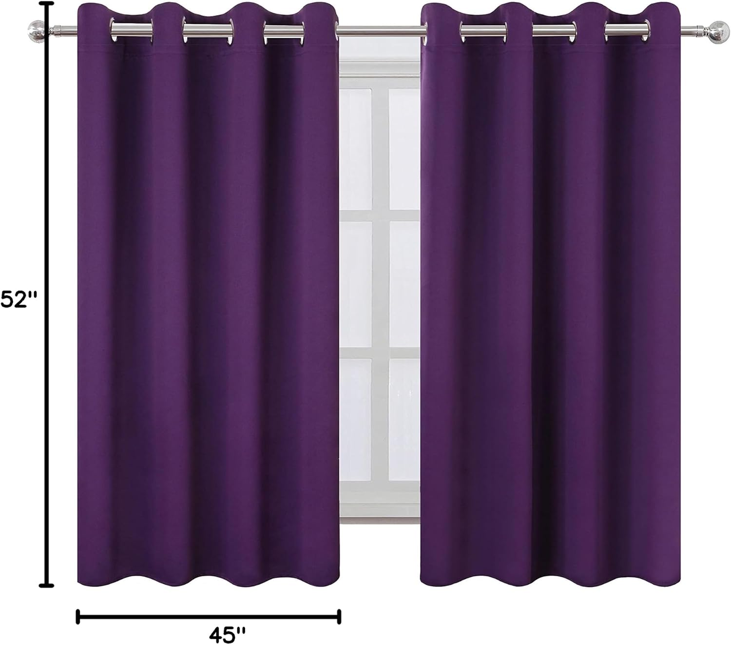 Lemomo Purple Blackout Curtains/52 x 45 Inch Length Kids Curtains/Set of 2 Panels Grommet Bedroom Curtains for Living Room 45 Inch silver