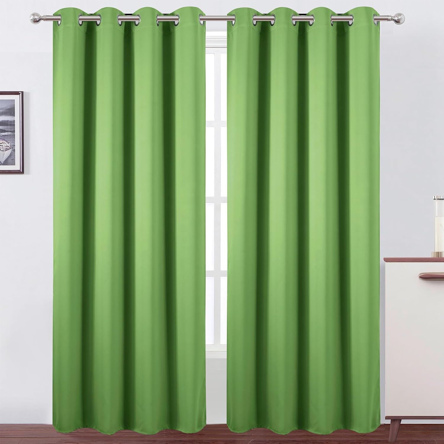 Lemomo Blackout Curtains 52 x 90 Inch Long Light Green Curtains Set of 2 Panels Room Darkening Curtains for Bedroom and Living Room 90 Inch…