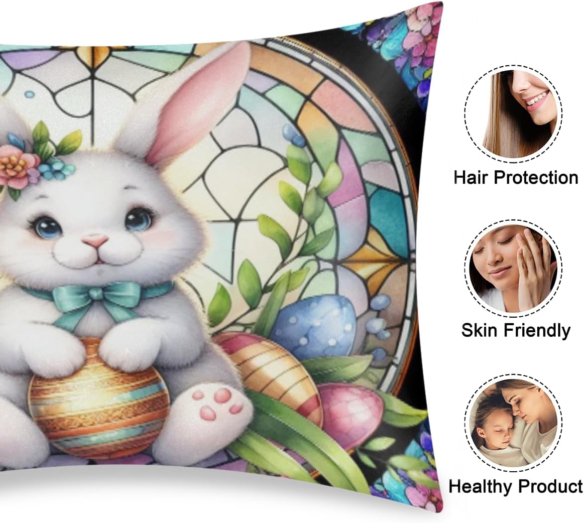 Easter Egg Bunny Satin Pillowcase for Hair and Skin Soft Silk Pillow Cases with Envelope Closure Cooling Pillow Case Slip 15.99 Pillow…