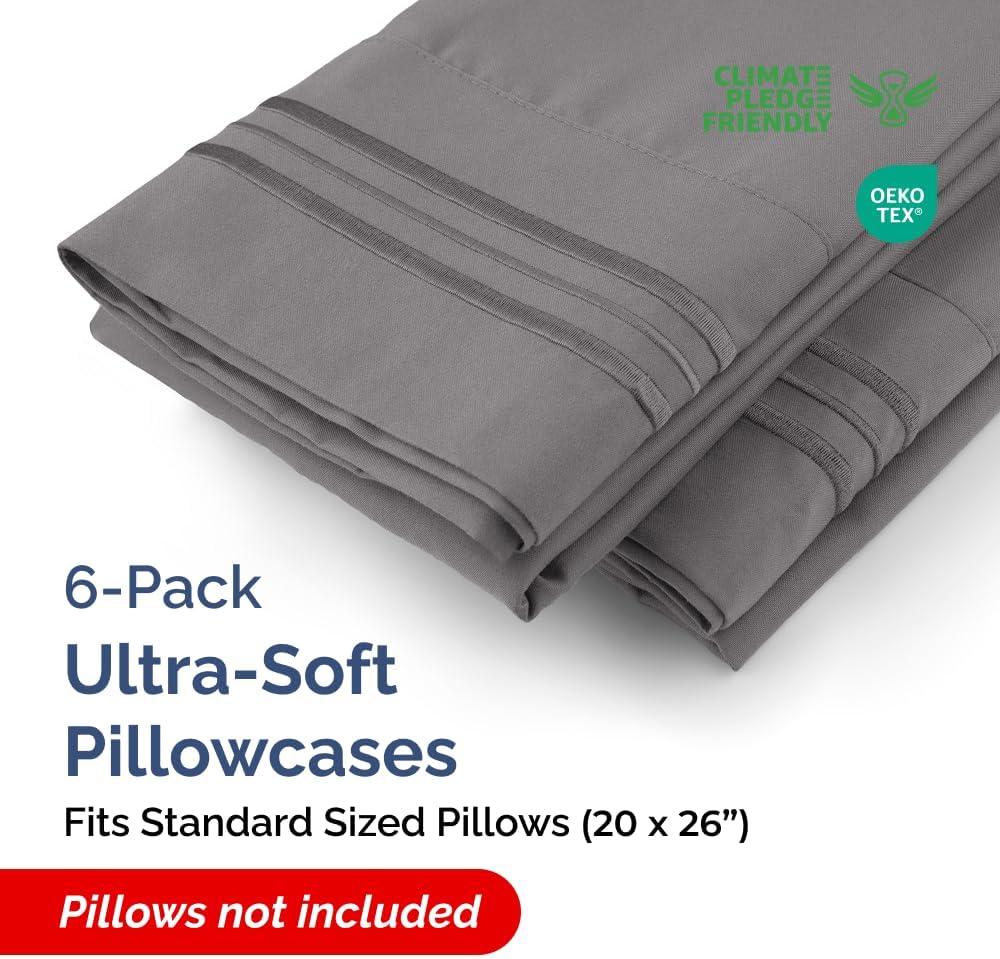 Standard Pillow Cases Set of 6 - Ultra Soft Hotel Quality Pillowcase Covers - Comfy, Cozy & Wrinkle Free - Shrink, Stain & Fade Resistant…