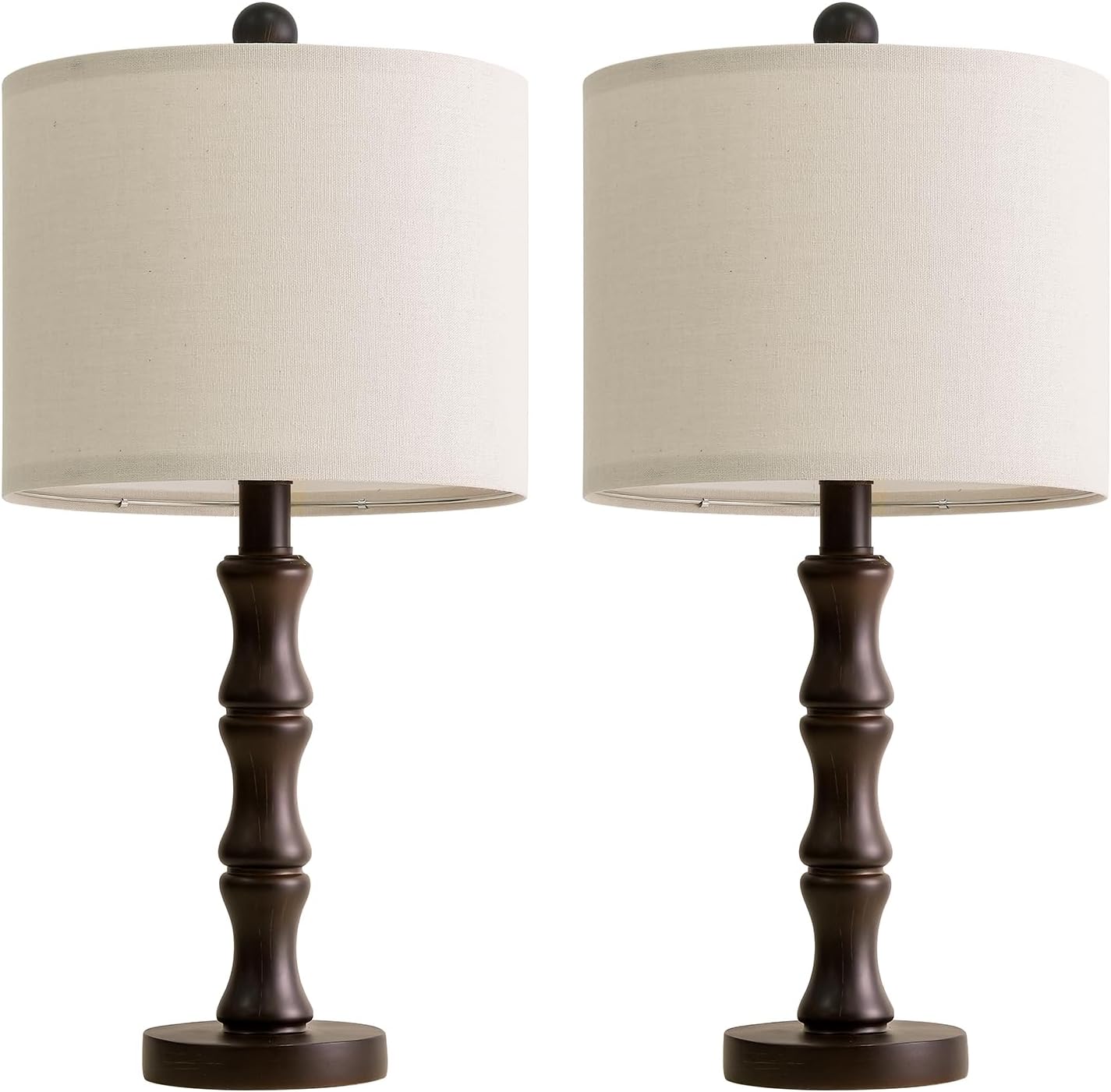 BOBOMOMO 20.5" Classic Table Lamps Set of 2, Farmhouse Nightstand Lamps with Dark Wood Grain Resin Base & Linen Shade, Small Bedside…