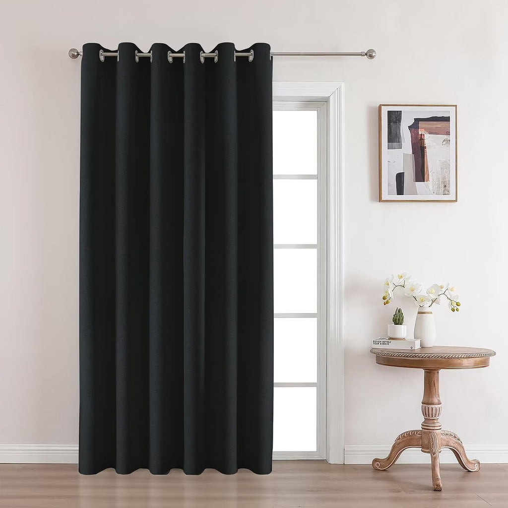 Joydeco Black Blackout Curtains 120 Inches Long, Extra Long Curtains 120 Inch Length 1 Panel for Bedroom, Thermal Insulated Linen Black…