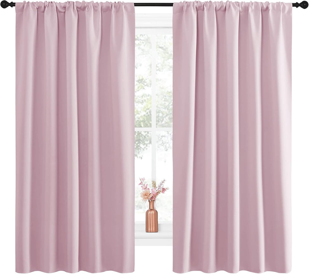 NICETOWN Room Darkening Curtains and Drapes - Thermal Insulated Rod Pocket Room Darkening Draperies for Dining Room (Lavender Pink, 2…