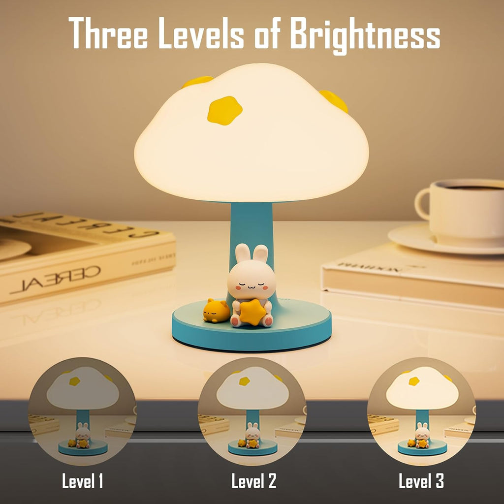 Cloud and Bunny Rechargeable Night Light, Safe Soft Silicone Material, 3 Brightness Levels, Tap Control, Warm Light, Toddler Sleeping…