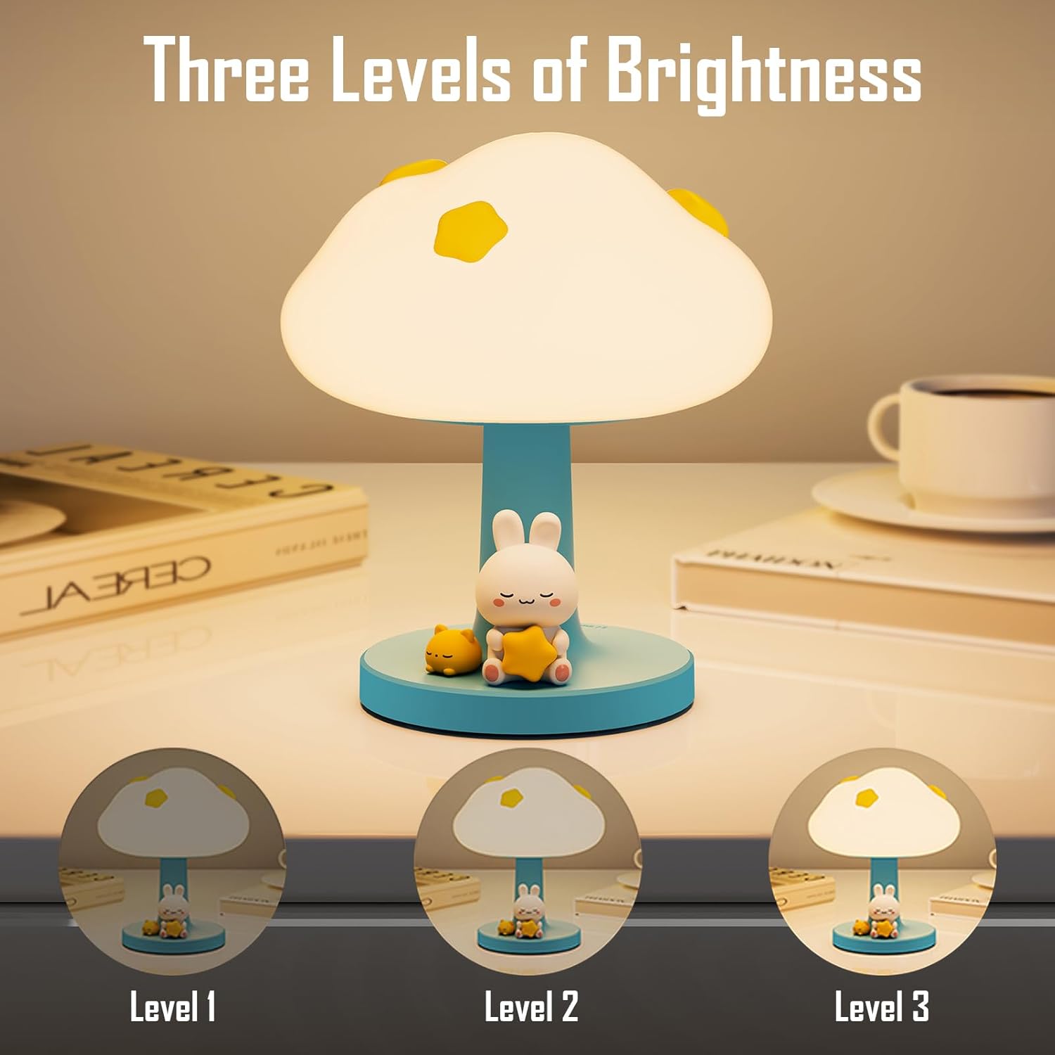 Cloud and Bunny Rechargeable Night Light, Safe Soft Silicone Material, 3 Brightness Levels, Tap Control, Warm Light, Toddler Sleeping…