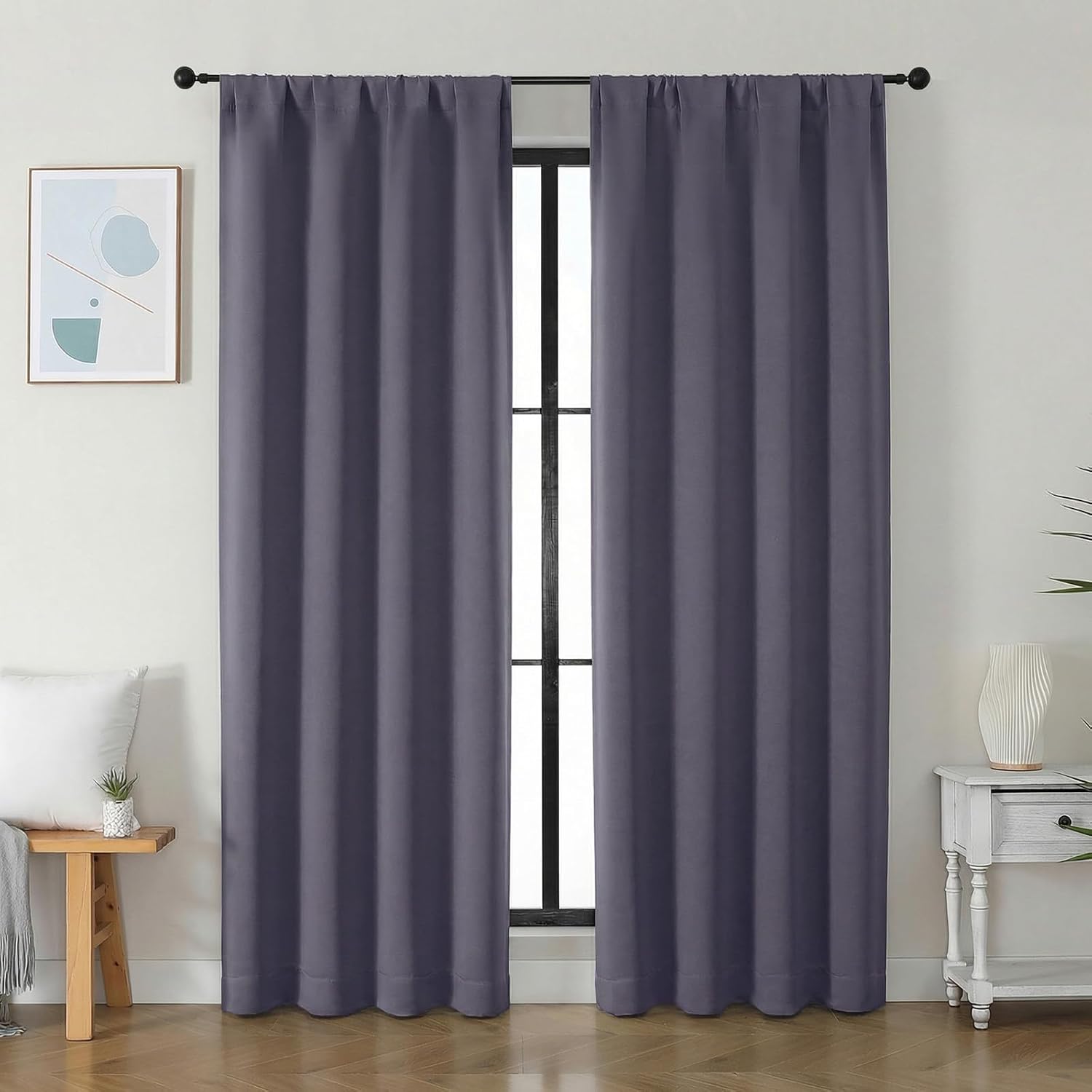 Simplebrand Ava Greyish Purple Blackout Curtains for Bedroom 84 Inch Length 2 Panels Set, Solid Thermal Insulated Privacy Nursery Window Tr…
