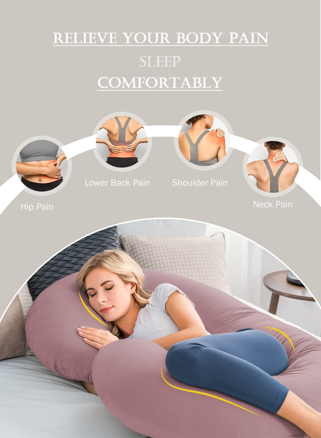 INSEN Cooling Pregnancy Pillow, Maternity Pillow with Soft Cotton Cover, C Shaped for Pregnant Sleeping, Dark Pink