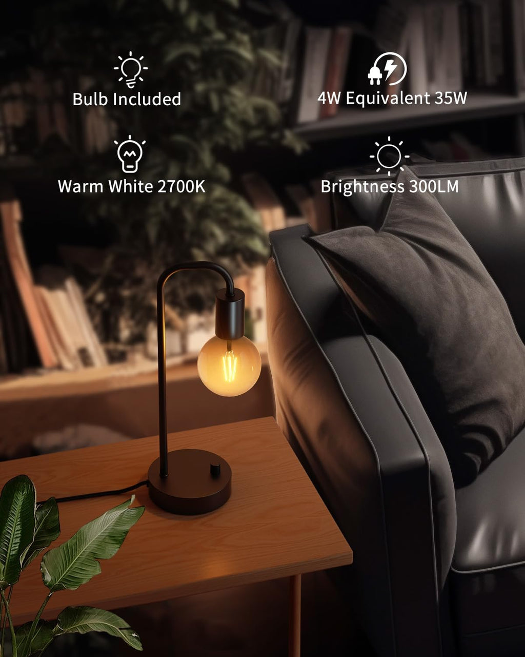 ONEWISH Industrial Table Lamp with 2 USB Port, Fully Dimmable Nightstand Bedside Lamps for Bedroom, Desk Lamps with 2700K Black Gradient…