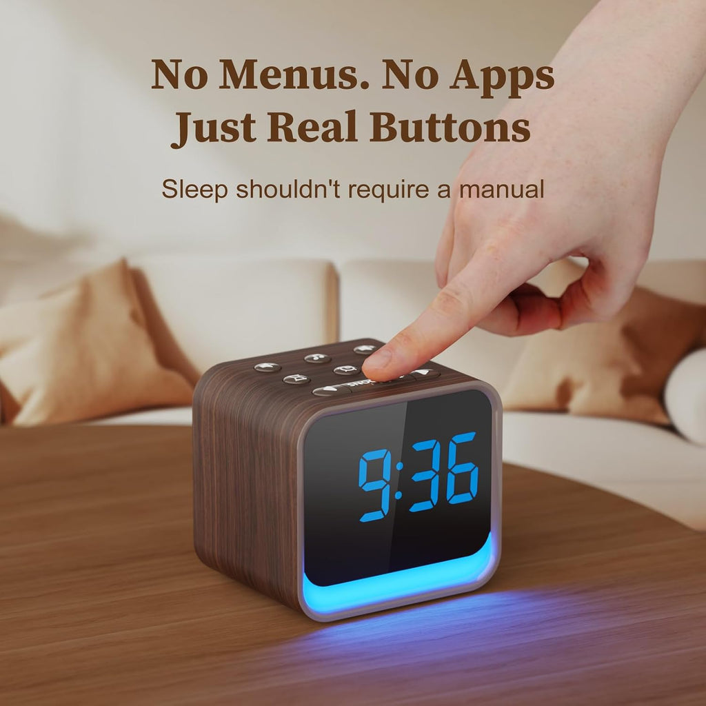 Housbay Wooden Sound Machine Alarm Clock for Bedrooms - Gentle Wake-Up with Birdsong, White Noise for Sleeping, Small Digital Clock for…