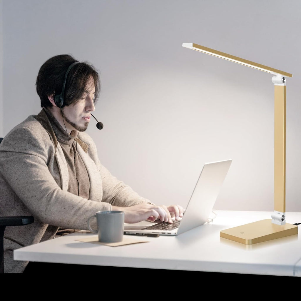 LED Desk Lamp for Home Office, 3 Levels Dimmable Reading Desk Light with USB Charging Port, Desk Accessories Touch Control Table Lamp…