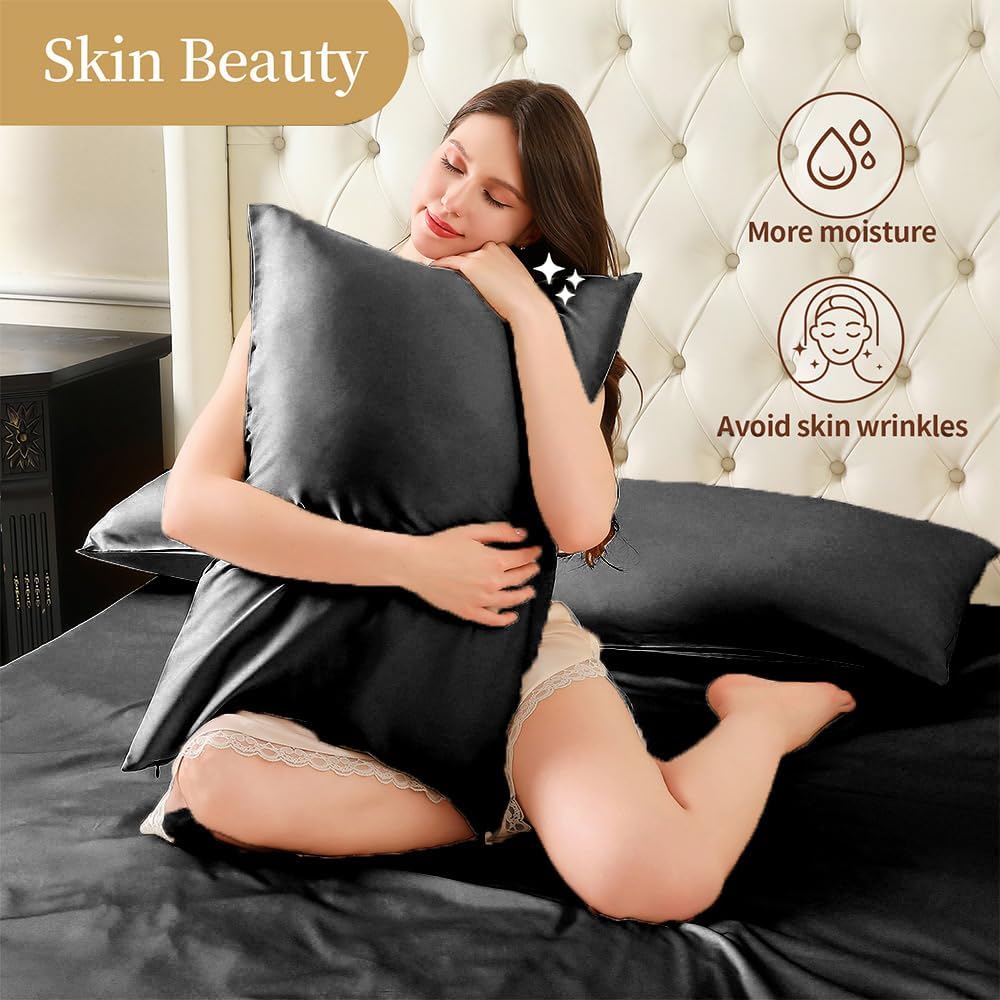 Mulberry Silk Pillow Cases Queen Size with Hidden Zipper, Ultra Smooth and Soft Breathable Cooling Silk Satin Pillowcase for Hair and…