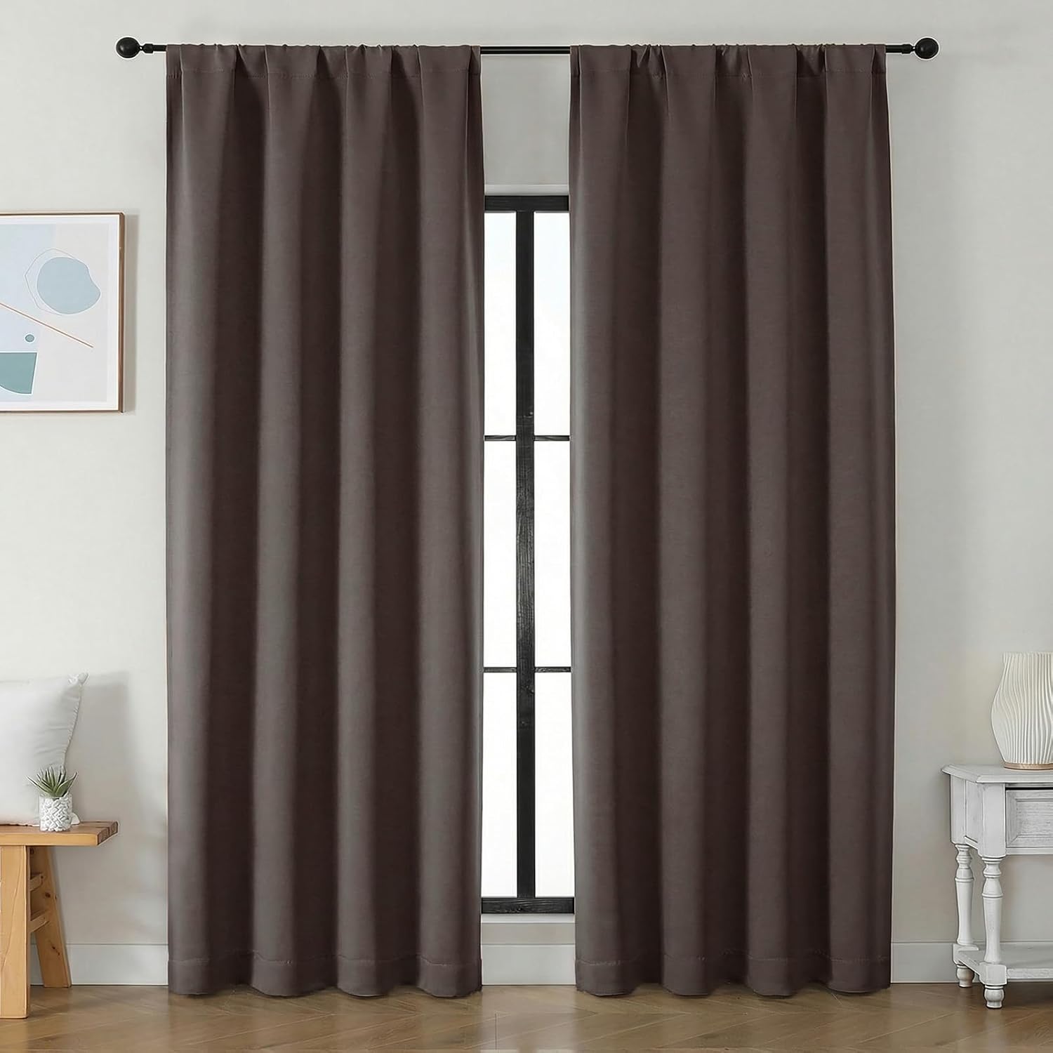 Simplebrand Chocolate Blackout Curtains for Bedroom 96 Inches Long 2 Panels, Solid Thermal Insulated, Energy Saving Living Room Window Trea…