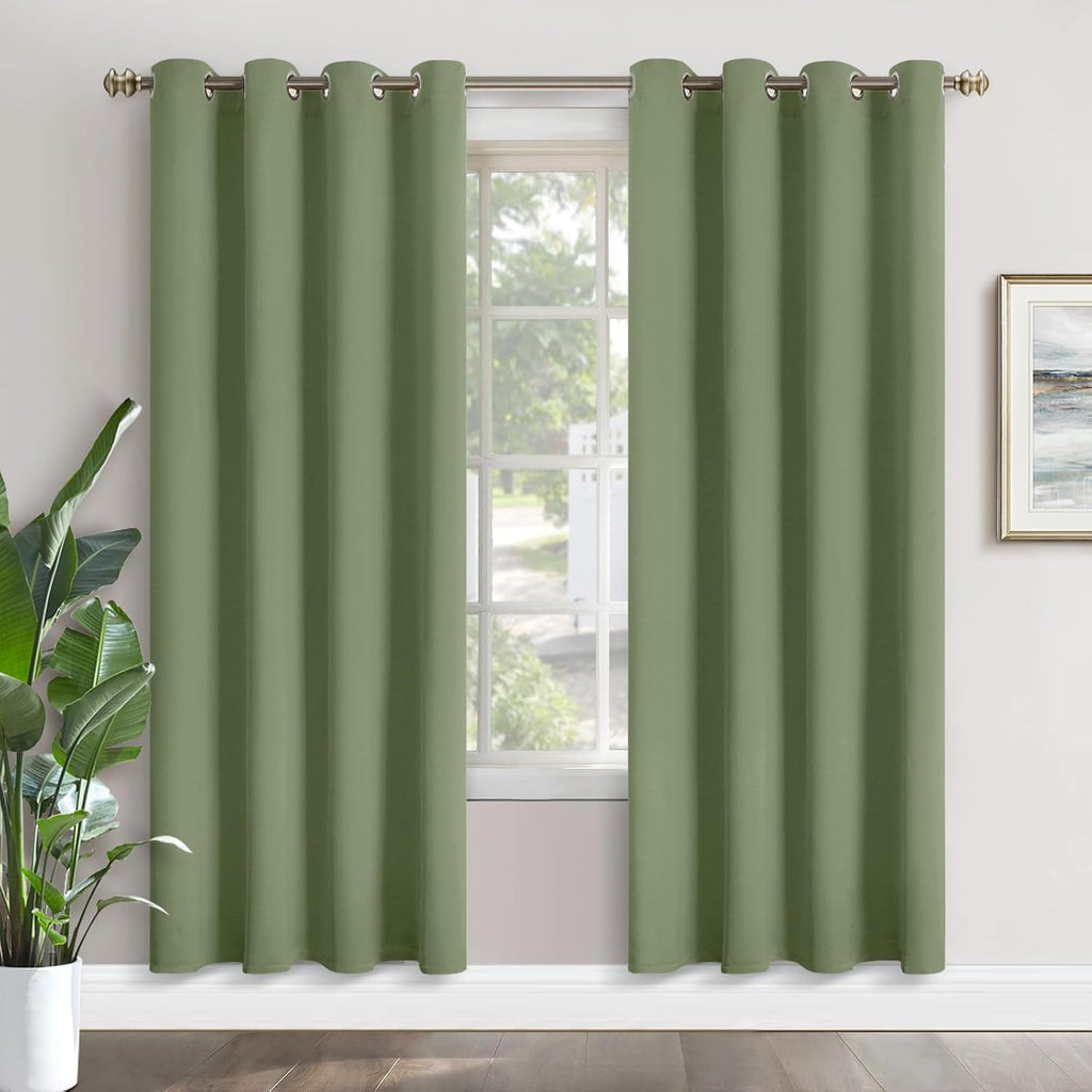 YoungsTex Olive Green Blackout Curtains 80 Inches Length for Living Room - Thermal Insulated Drapes with Grommet Room Darkening Window Trea…
