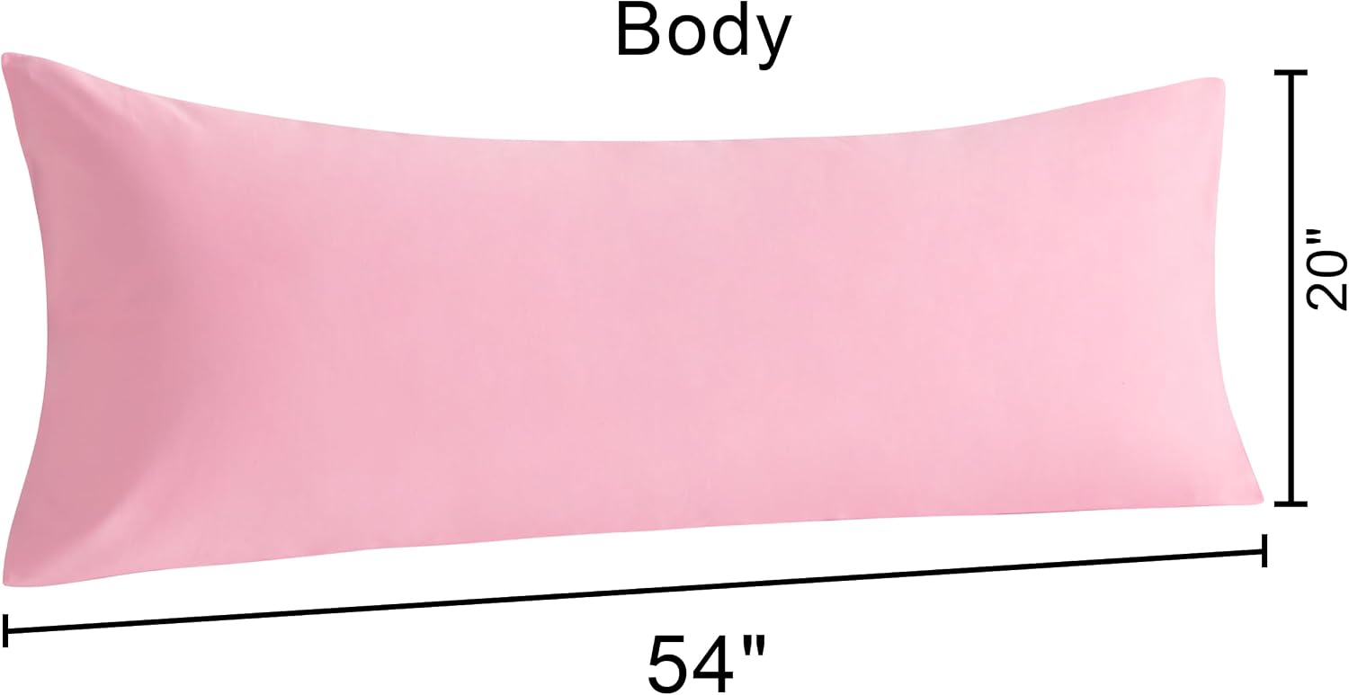 Ntbay Cotton Body Pillowcase - Envelope Closure 20x54 Pillowcase, Breathable and Soft Bed Pillow Case, Pink Cotton Pink