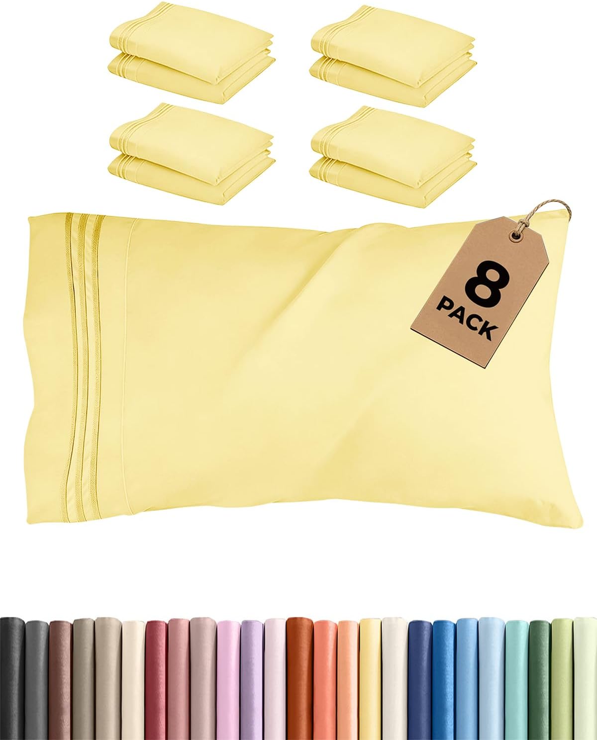 Standard Pillow Cases Set of 8 - Ultra Soft Hotel Quality Pillowcase Covers - Comfy, Cozy & Wrinkle Free - Shrink, Stain & Fade Resistant…