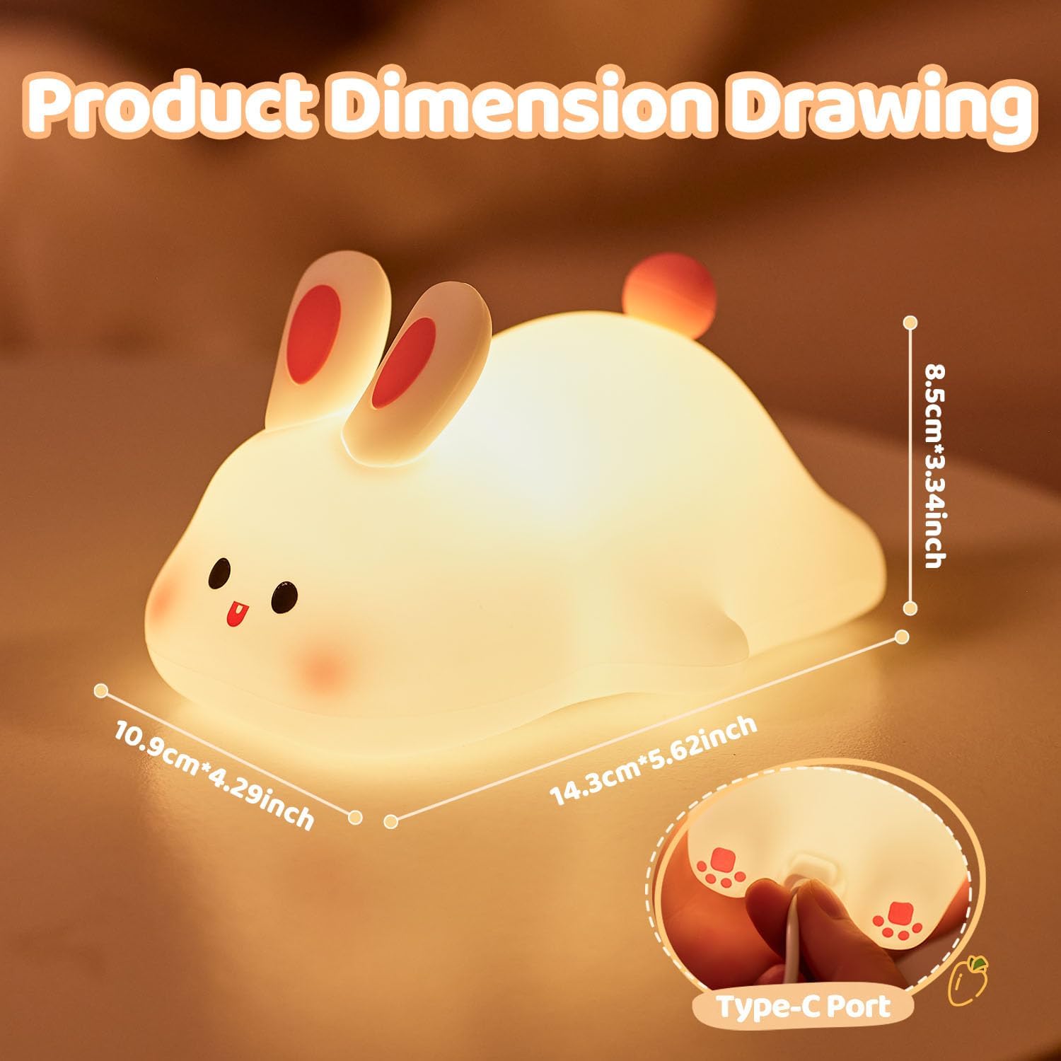 Rytinazzz Silicone Night Light for Kids, 50H Long Battery Big Face Rabbit Lamp, Gift for Kids, Soft Dimmable Bedside Light, Rechargeable…