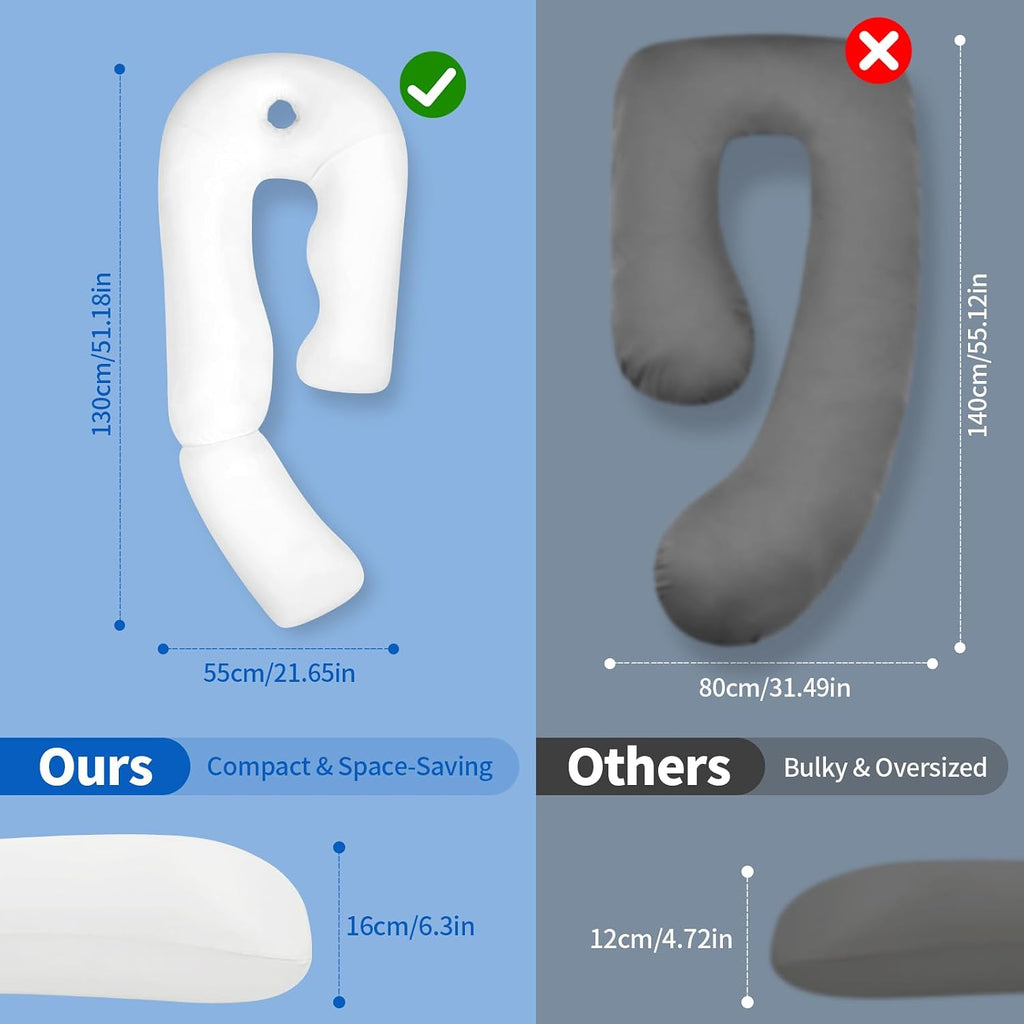 Pozico U-Shaped Full Body Pillow for Side Sleepers – 51-Inch Body Pillow with Ear Piercing Design – Cooling Pregnancy Pillow Orthopedic Sup…