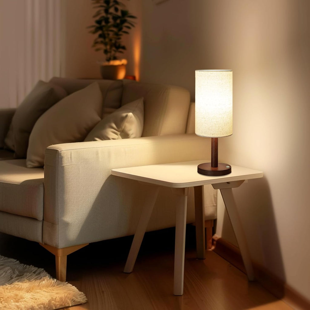 LALISU Cordless Table Lamp, 3 Color Dimming Portable Battery Lamp, Touch Control Wood Base Small Bedside Lamps for Night Stands, Living…