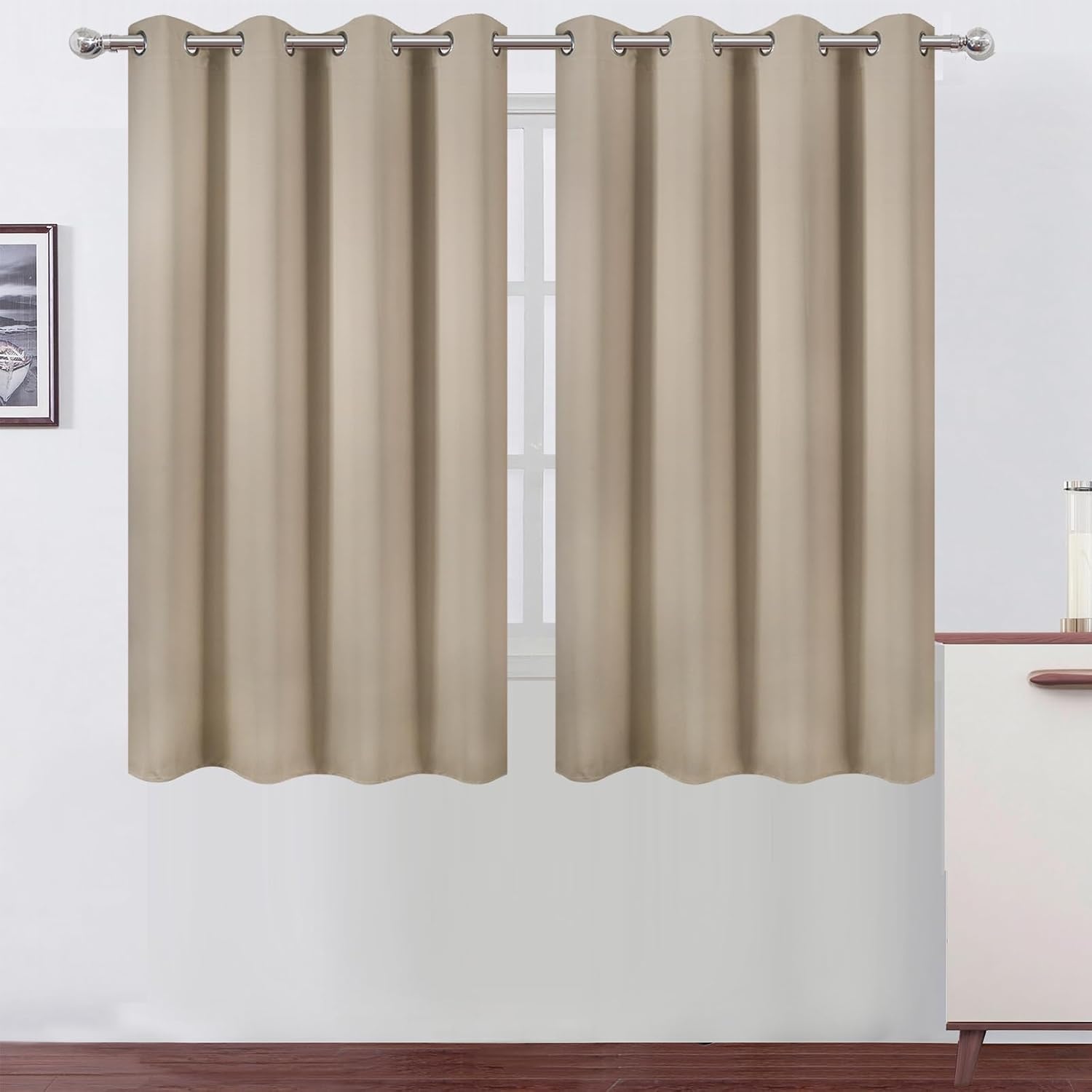 Lemomo Khaki Thermal Blackout Curtains/52 x 54 Inch/Set of 2 Panels Room Darkening Curtains for Bedroom 54 Inch silver
