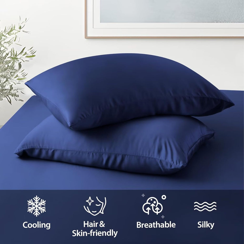 ShunjieHome 4 Pack Cooling Pillow Cases, Viscose Derived from Bamboo Pillow Protectors Queen Size Set of 4, 400 Thread Count Soft Silky Brea…