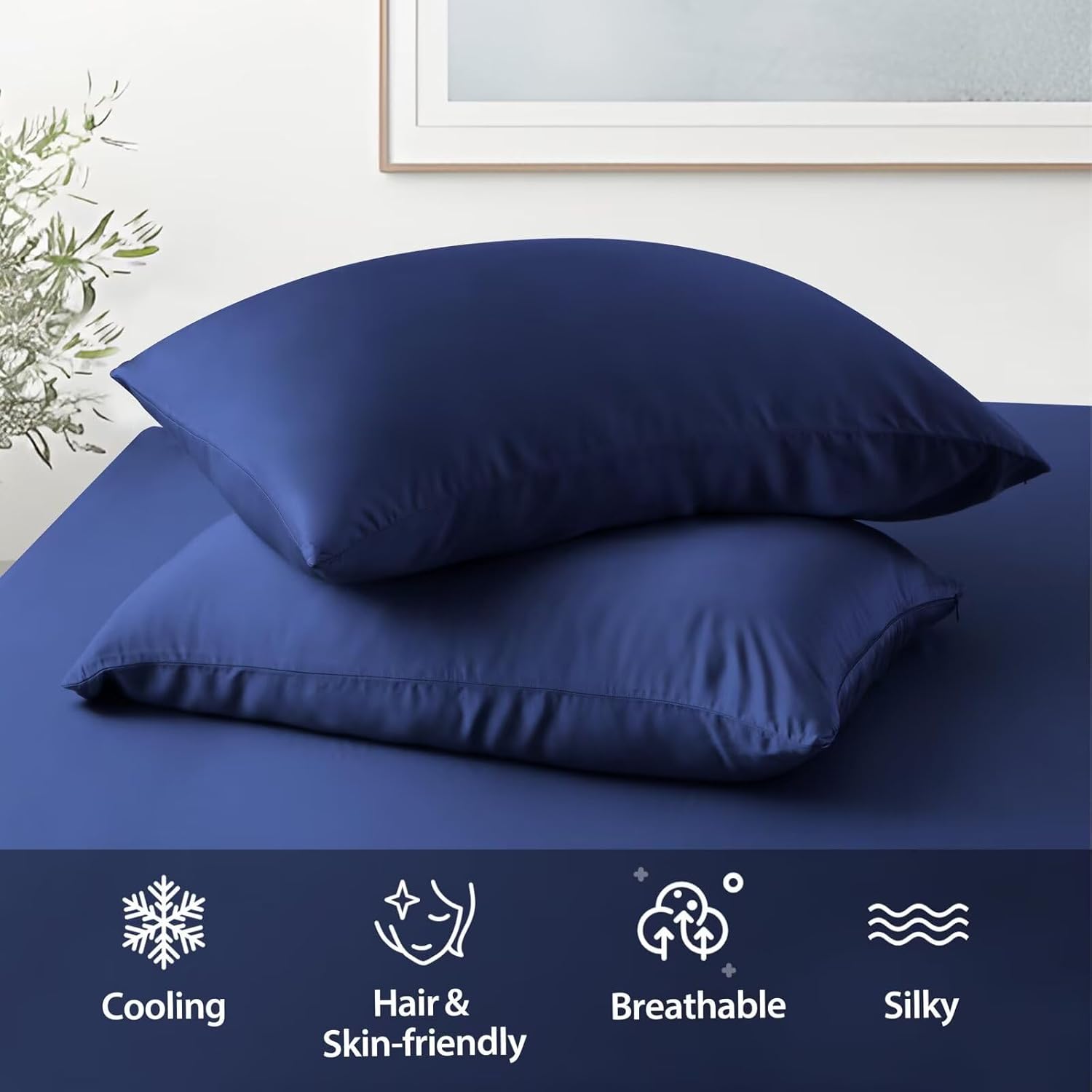 ShunjieHome Viscose Derived from Bamboo 4 Pack Cooling Pillow Cases Standard Size Set of 4, 400 TC Soft Silky Breathable Summer Pillow Prot…