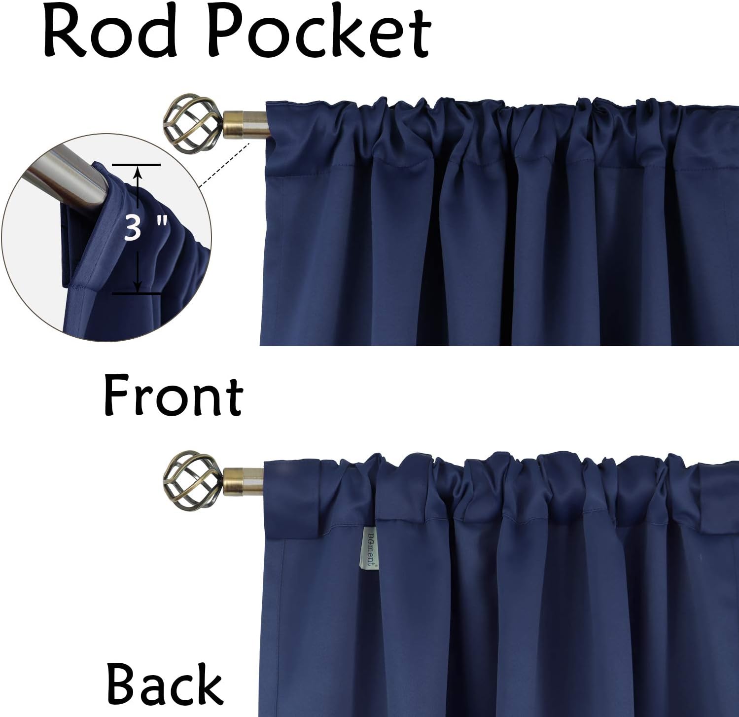 BGment Navy Blue Cafe Curtains 48 Inch Length- 34 x 48 inch Rod Pocket and Back Tab Thermal Insulated Room Darkening Short Curtains for Kit…