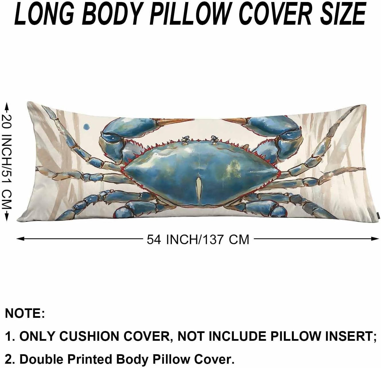 Crab Body Pillow Pillowcase, Ocean Beach Crab Sea Retro Body Pillow Cushion Covers, 20x54 Inch Bedding Body Pillows Protector Large…