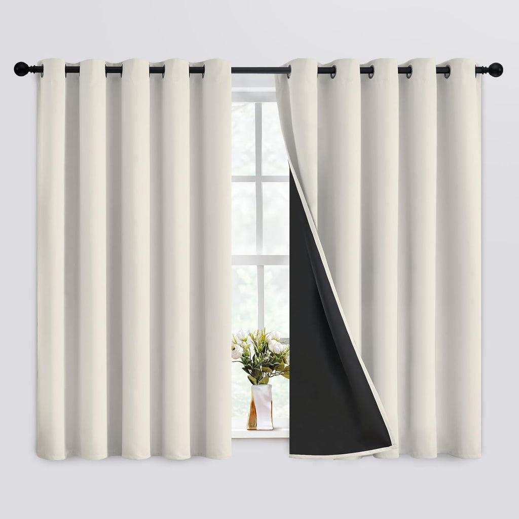 SimpleHome 100% Blackout Curtains for Bedroom, Thermal Insulated Cream Grommet Window Drapes Room Darkening Curtains for Living Room with Bl…