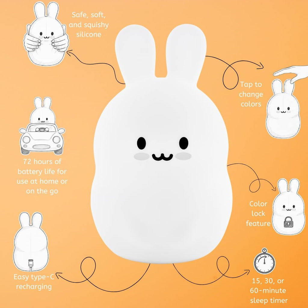 Lumipets Baxter The Bunny Squishy Night Light for Kids | Silicone Lamp with Tap & Remote Control | Rechargeable Color Changing Animal…