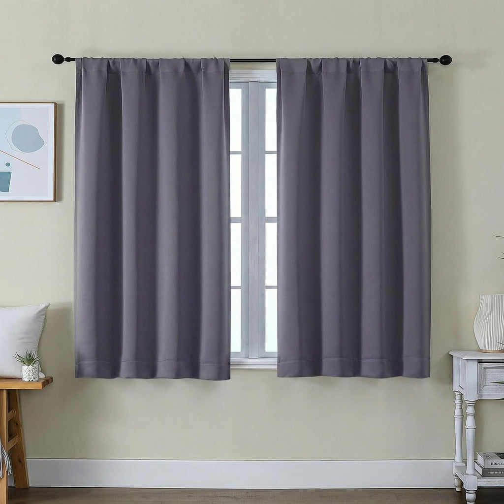 Simplebrand Ava Greyish Purple Short Blackout Curtains for Bedroom 45 Inches Long 2 Panels Set, Solid Thermal Insulated, Energy Saving Wind…