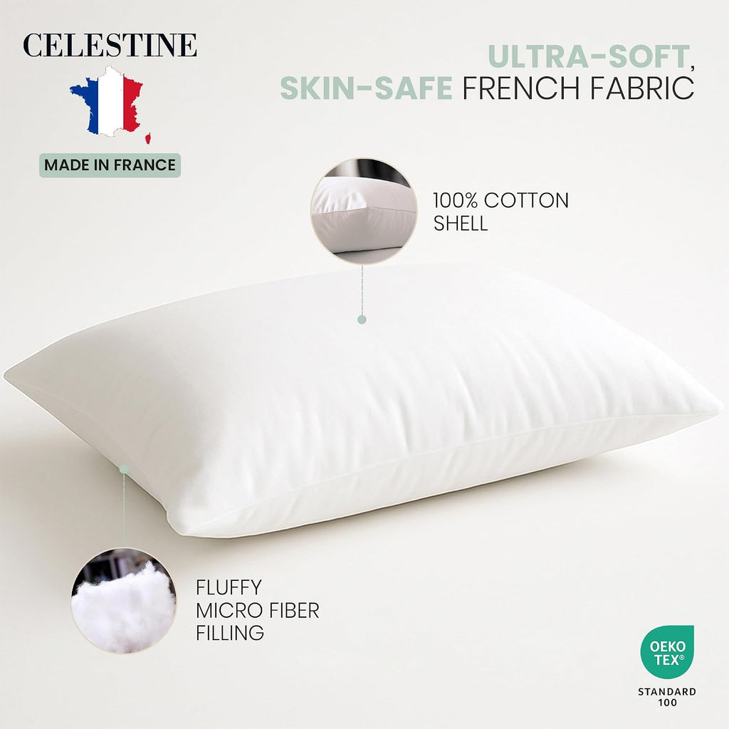 Celestine King Size Bed Pillows Set of 4 – Soft & Supportive Down Alternative Microfiber Filling, Plush White 36x20 Sleeping Pillows for Si…