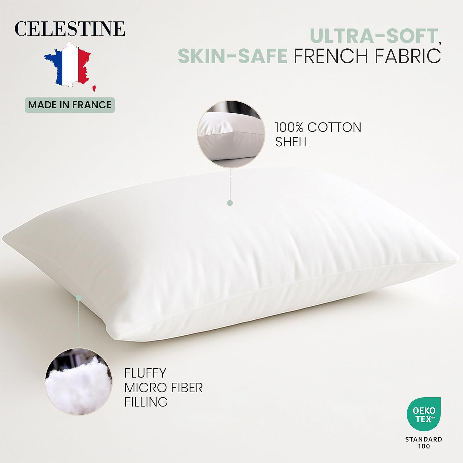 Celestine King Size Bed Pillows Set of 4 – Soft & Supportive Down Alternative Microfiber Filling, Plush White 36x20 Sleeping Pillows for Si…