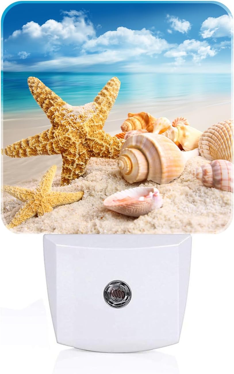 Beach Shell and Starfish Conch Night Light, Plug-in Nightlights Auto Sensor Night Lamp Dusk-to-Dawn Lamp Home Decor for Nursery Children…