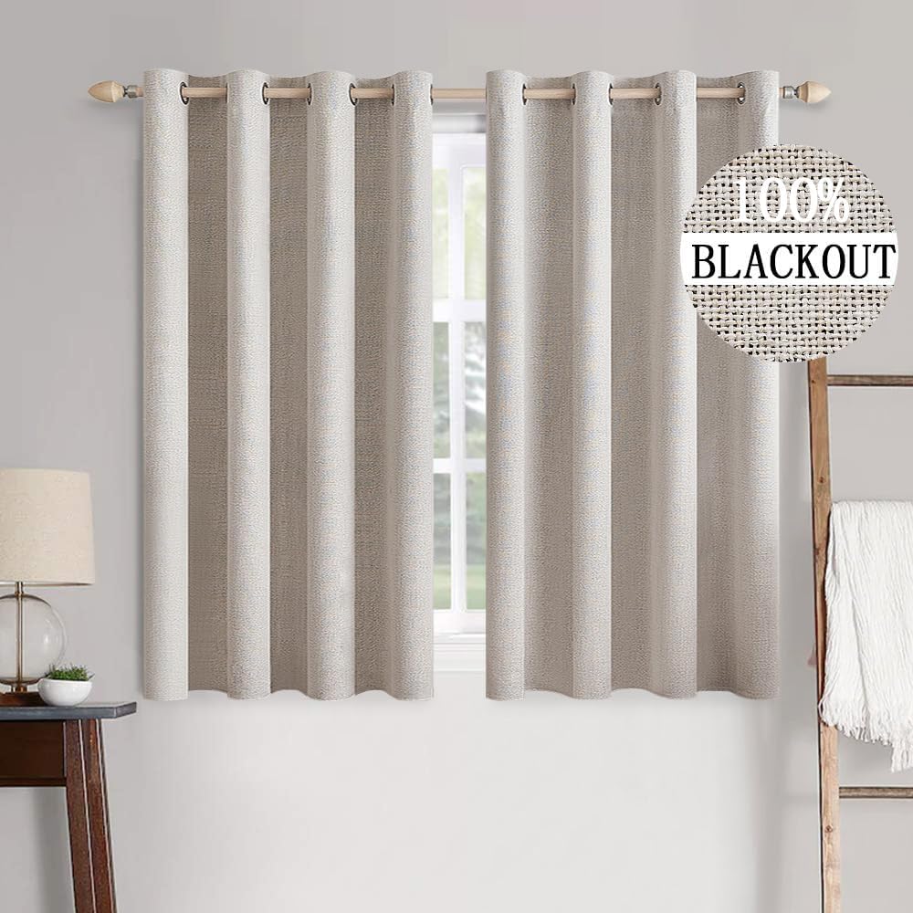 Miulee 100% Blackout Linen Textured Curtains for Bedroom Solid Thermal Insulated Ivory Grommet Room Darkening Curtains & Drapes Luxury Deco…