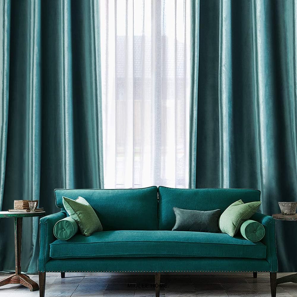 MIULEE 2 Panels Blackout Velvet Curtains Solid Soft Grommet Teal Curtains Thermal Insulated Soundproof Room Darkening…