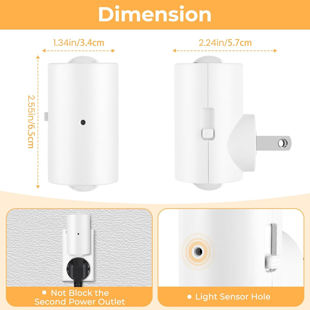 4 Pack Mini Dimmable LED Night Light, Plug-in Wall Light with Dusk to Dawn Auto On/Off, 180° Rotating Head, 3000K Soft White, 0-200 LM…
