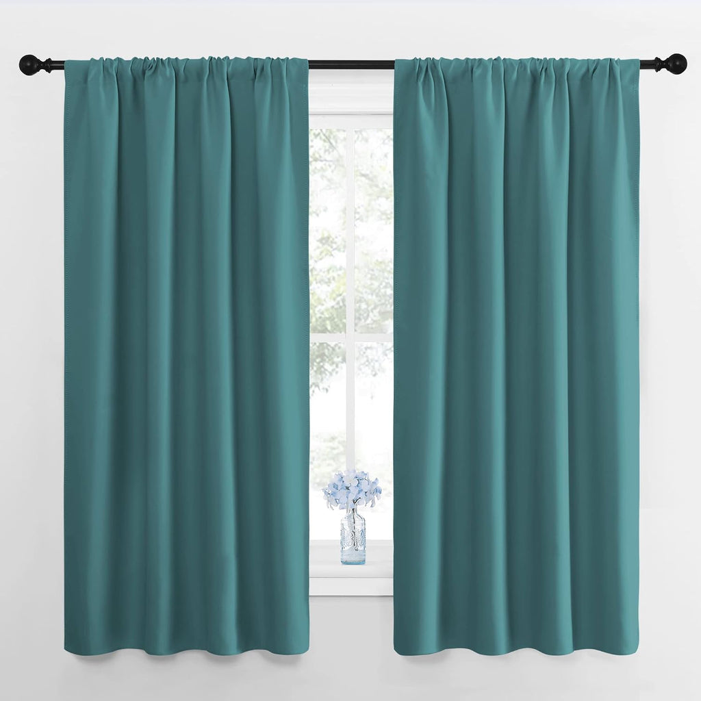 NICETOWN Window Curtains Blackout Drapes - Thermal Insulated Solid Rod Pocket Blackout Curtains/Draperies for Living Room (Sea Teal, 1…